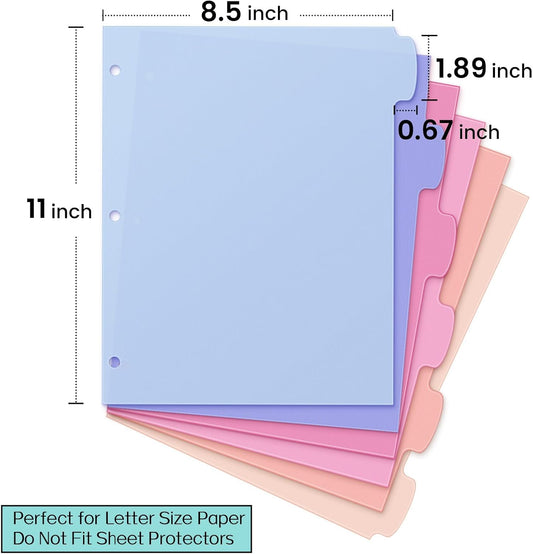 Sooez 6-Tab 3 Ring Binder dividers with tabs, Durable Plastic Write & Erase Tab Dividers for 3 Ring Binder, Aesthetic Cute Binder Dividers for Student, Teacher, Office, Home Organizers, 1 Sets