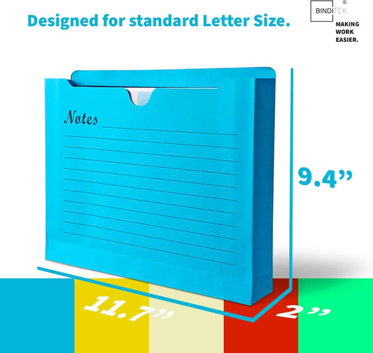 Binditek 25 Pack Notes File Jacket, 2 Inch Expansion Pockets, Letter Size Manila File Folder, 5 Assorted Colors (Yellow, Orange, Green, red, and Blue), School Office Supplies