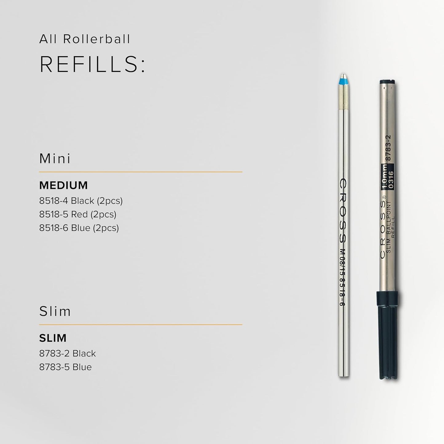 Cross Ballpoint Pen Refill - Blue - Fine - 2-Pack - Refill for Consistent Ink Flow - Quick-Drying &