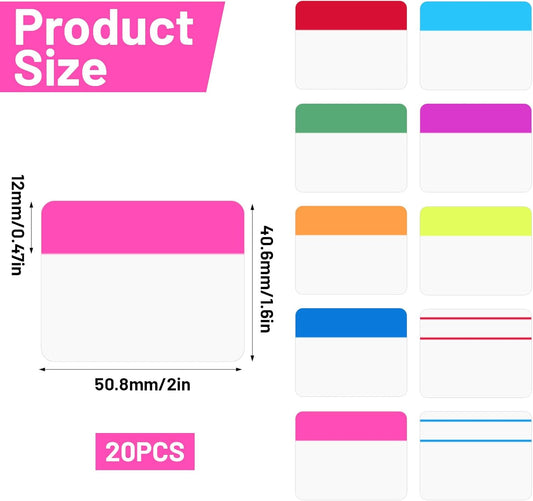 400Pcs Tabs 2'' Sticky Tabs, Colored Writable Repositionable File Tab Flags Index Tab Self Adhesive Reading Divider Sticker for Books Notebooks Binders File Folders (20 Sets)