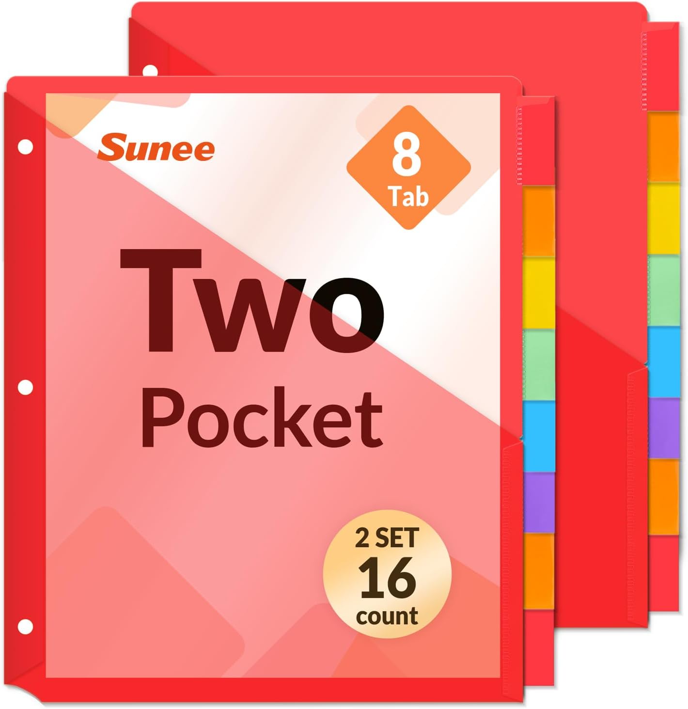 SUNEE 8 Tab Dividers with Pockets, Plastic Dividers for 3 Ring Binder, Subject Dividers with 2 Pockets, Binder Dividers for School Office Home Supplies, Multicolor, 1 Set