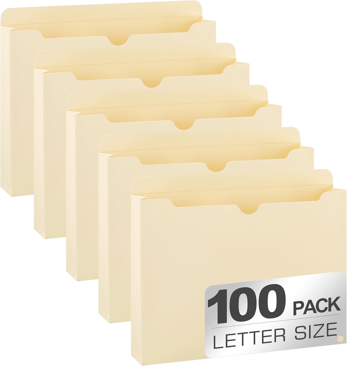 Manila File Jacket,10x12 Inches Jacket File Folders,2 Inch Expandable Sides Manila Folders,100 Packs Project File Jacket,Assorted Positions,Reinforced Straight-Cut Tab