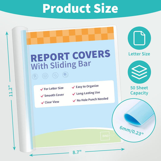 Binditek 10 Pack Clear Report Covers with Sliding Bars, 50 Sheet Capacity, 6mm Sliding Bar File Folder, Purple Gradient, for Students and Coworkers