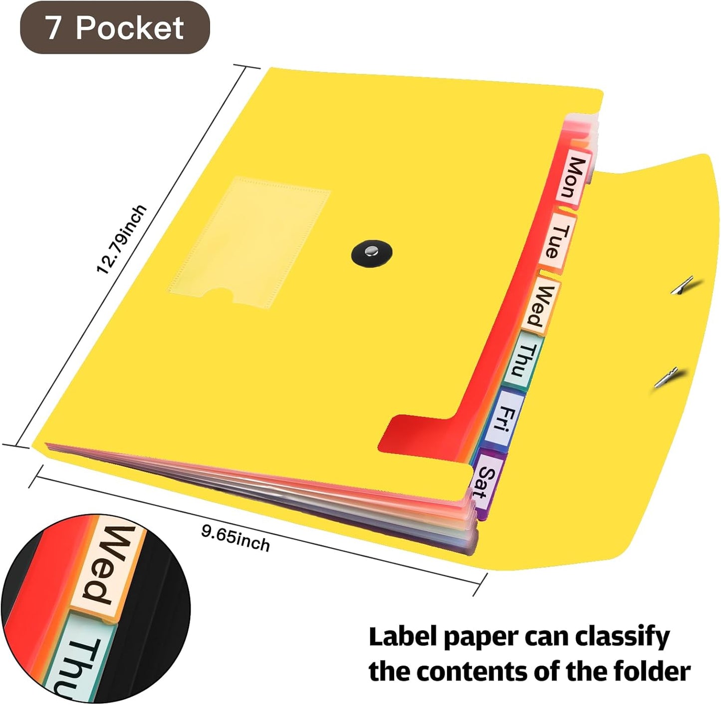 7 Pocket Accordian File Folders, Expanding File Folder A4 Letter Size Paper Portable Document Organizer-Black