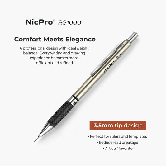 Nicpro 0.7 mm Art Mechanical Pencil Set in Storage Case, 3 PCS Metal Drafting Pencil Lead Pencil with 6 Tube HB Lead Refills, 3 Erasers, 9 PCS Eraser Refills for Artist Writing, Drawing, Sketching