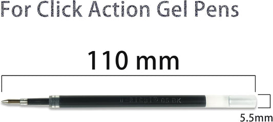 24 Pcs Retractable Black Gel Ink Refills, 0.7 mm Point Black Ink