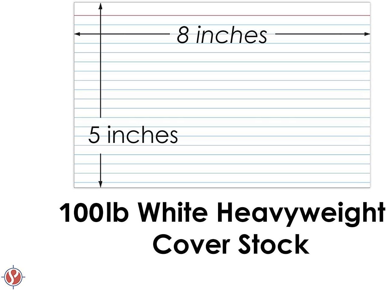 Ruled Index Cards, On 100lb Heavyweight Thick White Cover Stock. "100 per pack" (5 x 8)
