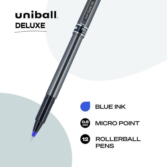 uni-ball® Deluxe Rollerball Pens, Micro Point, 0.5 mm, Graphite Barrel, Black Ink, Pack Of 3