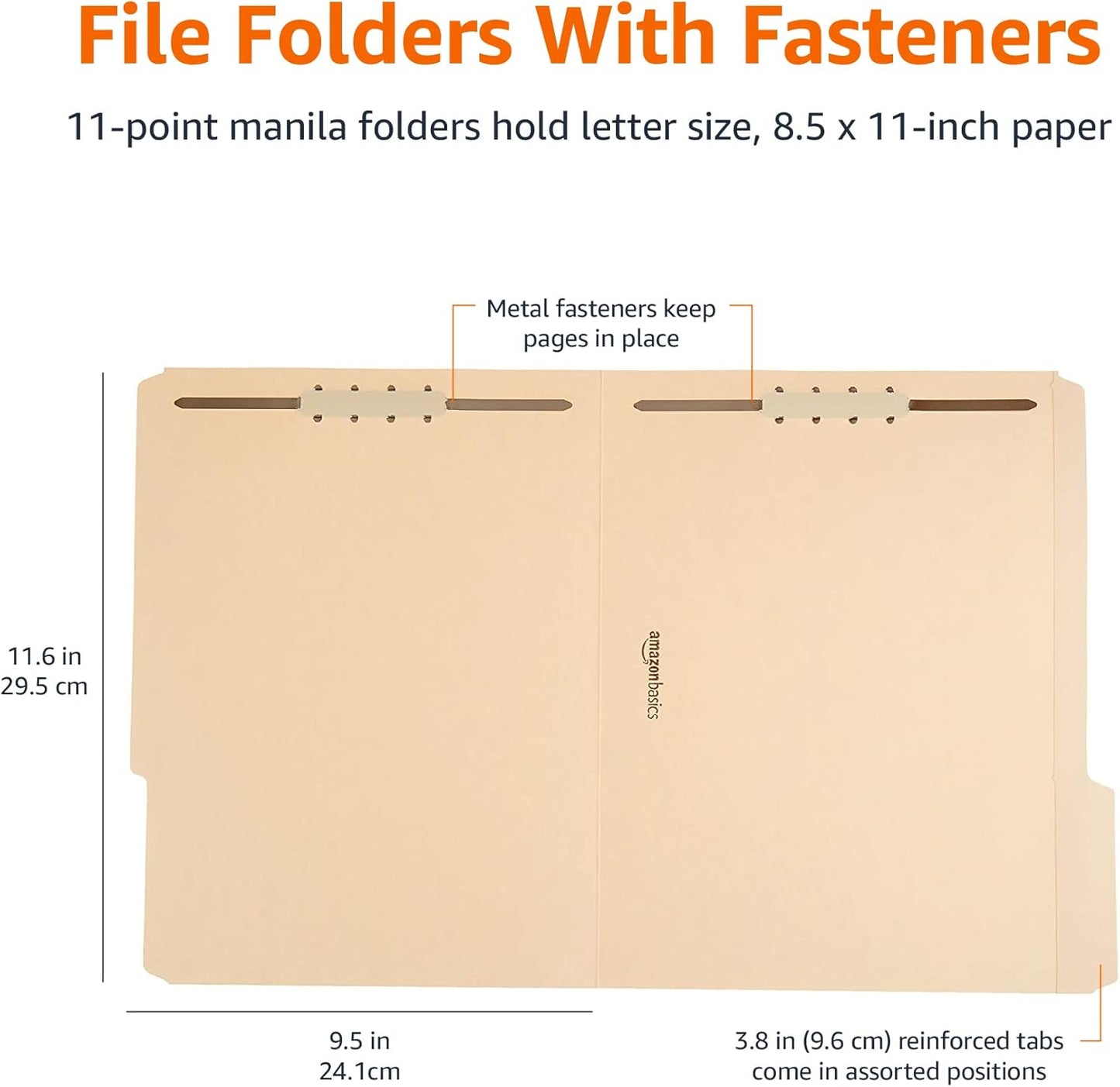 Amazon Basics Manila File Folders with Fasteners, 1/3 Cut Reinforced Tab, Letter Size, Expandable, Document Organizer, Beige, 50-Pack