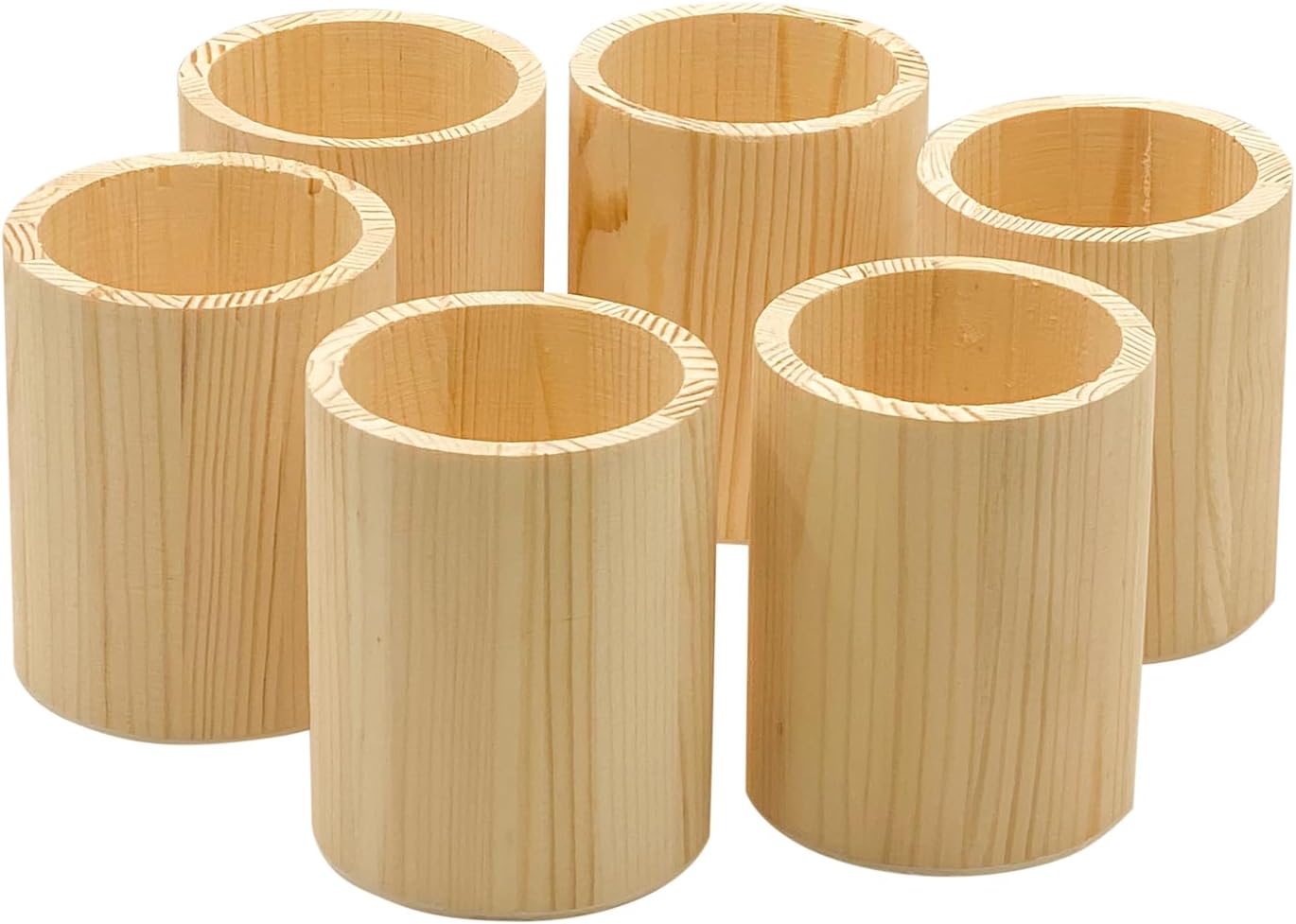 Cregugua 6-Pack 4 Inch Round Wood Pen Holder Unfinished Wooden Pencil Holder for DIY Crafts (3x3x4 Inches)