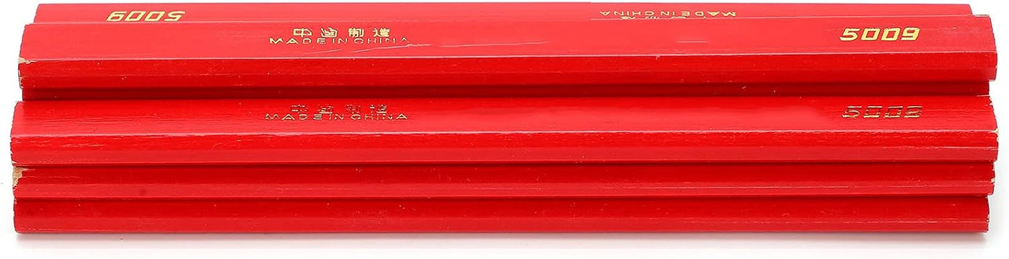 10Pcs Red Carpenter Pencils,170mm Flat Octagonal Carpentry Hard Construction Pencils, Wooden Lead Pencil, Flat Wooden Lead Carpenter for Wood Working Architect Marking(Red)