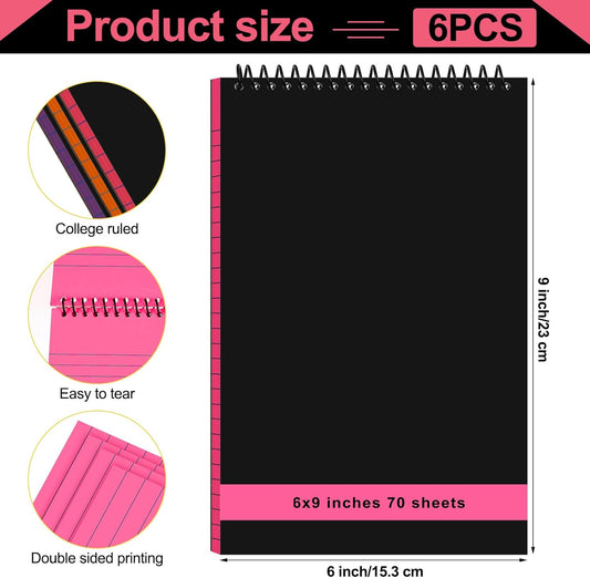 Resurhang 6 Pcs Legal Pad Top Spiral Bound Notebook 70 Sheets Double Sided College Ruled Paper Notepad Memo Steno Pad with Stiff Cover for Business College(8.5 x 11 Inches,No Holes,3 Colors)