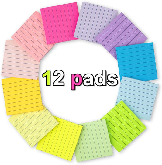 (24 Pack) Lined Sticky Notes 3x3 in,Notepads with Lines,Ruled Stickies Super Sticking Power,Office School Memo Note Pads Bright Colors,Post on Windows Doors,Recyclable,Easy to Write on