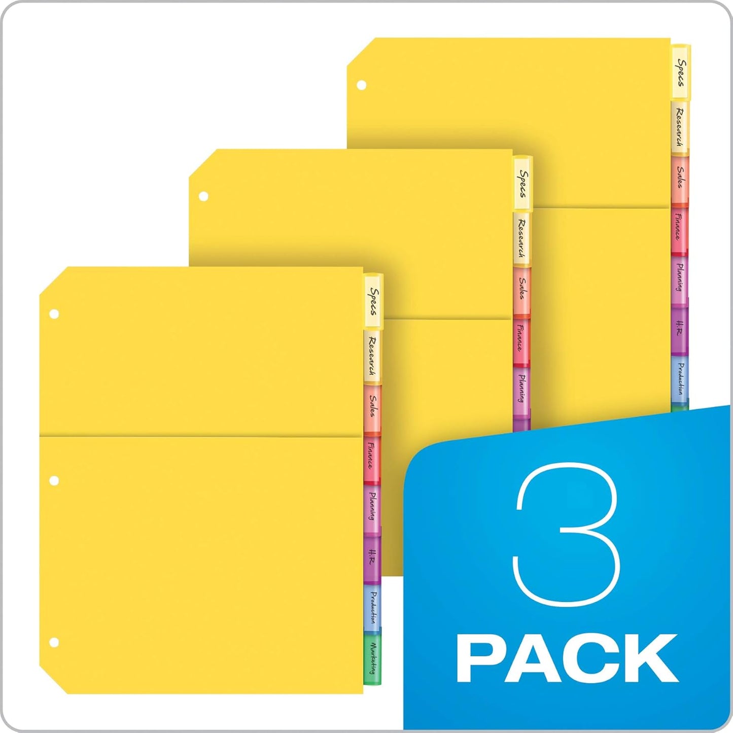 Oxford Plastic 2 Pocket Binder Dividers, 5 Tab 1/5 Cut, Multicolor Large Tab Set, Insertable Dividers with Paper Inserts, Letter Size, 3 Sets (89602)