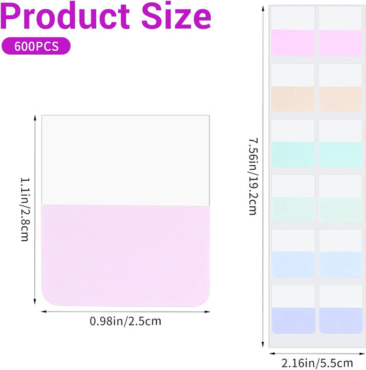 600 Pcs Sticky Index Tabs, 6 Colored Page Markers for Books Notebook Binders File Folder Planner Journaling Back to School Supplies