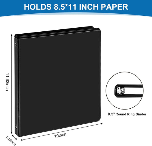 1/2 Inch 3-Ring Binder, 0.5-inch Round Ring Binder with 2 Inside Pockets, 12 Pack White Binders, Clear View CoverBinder Holds 8.5'' x 11''Paper for Office/Home/Back to School