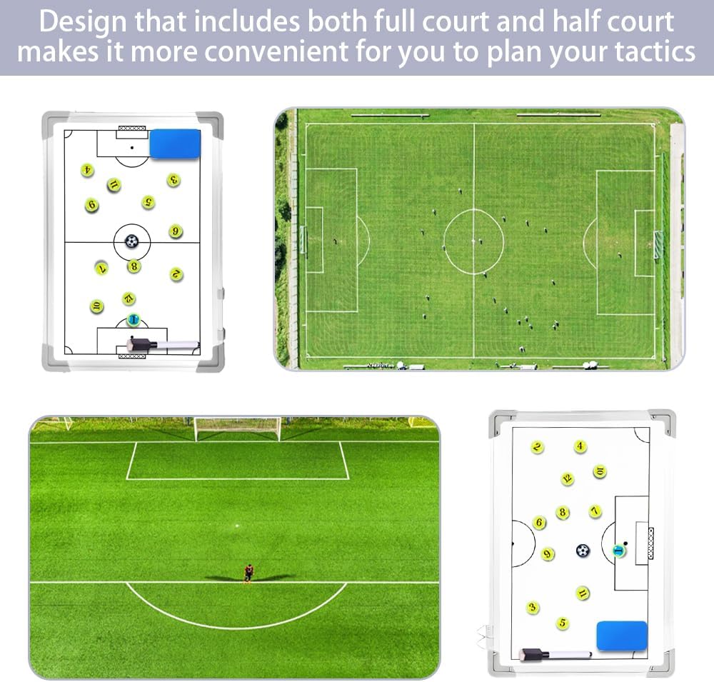 Magnetic Soccer Coaching Board, Double-Sided Dry Erase Tactics Board with Player Markers, Pen and Eraser, Portable Clipboard for Coaches, Coach Training Equipment Coach Gift (White Board)