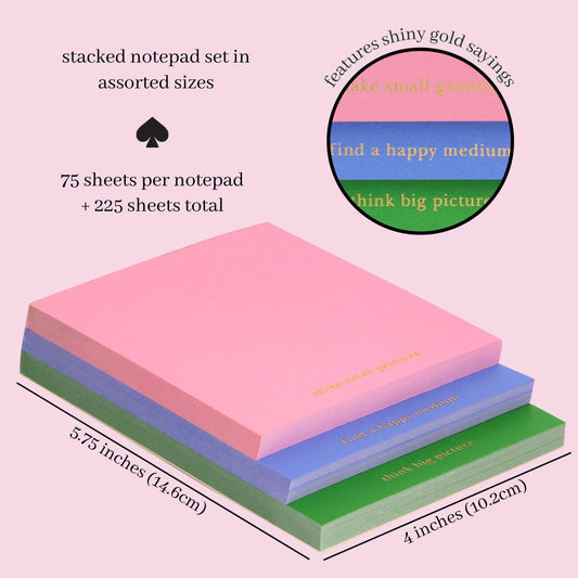 kate spade new york Stacked Notepad Assorted Sizes, Includes 3 Cute Notepads with 75 Sheets Each, Colorful Pads of Paper for Desk Notes (Ladybug Dot)