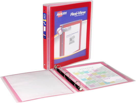Avery Flexi-View 3 Ring Binder, 1 Inch Round Rings, 1 Red Binder (17606)