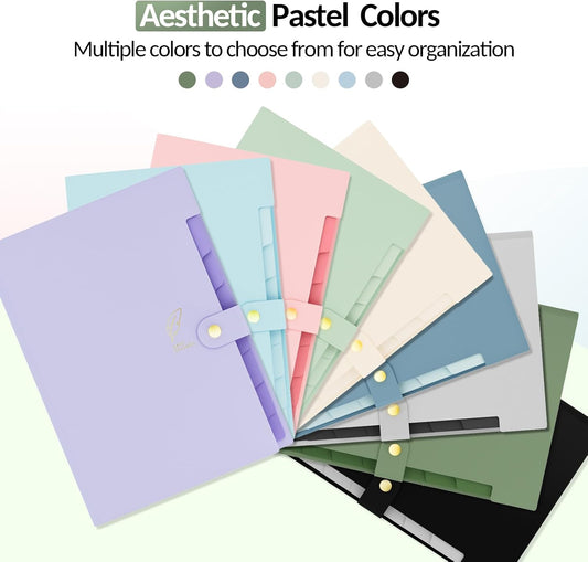 Sooez Aesthetic 8 Pocket Accordion File Organizer, Pastels Expanding File Folder for Important Document with Labels, Portable Receipt Bill Paper Organizer for Office School Supplies, Letter Size Pink