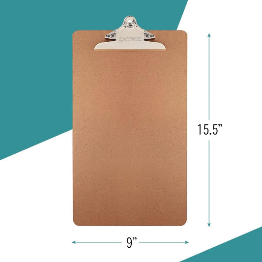 12 Clipboards, Standard A4 Letter Size Clipboard with 6" Metal Clip, 9" x 12.5", Fits 8.5x11 Inch Paper, Hardboard, Bulk Pack, Ideal for Schools and Office