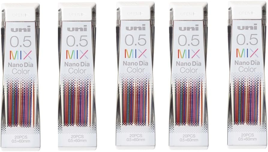 Uni NanoDia Color Mechanical Pencil Leads 0.5mm 7 Color MIX, 5 Pack/total 100 Leads Value Set