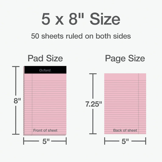 Oxford Color Writing Pads, Wide Rule, Small Legal Pads, Writing Pads, Notebooks for School and Office, 4 Assorted Colors: 2 Pink, 2 Purple, 1 Blue, 1 Green, 8.5 inch x 11.75 inch (1017038)
