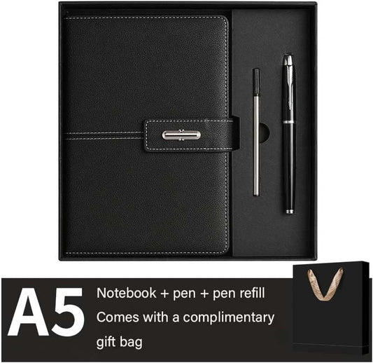 A5 Notebook Journal Leather Journal Hardcover With Pen Set for Work School Writing Business Notebook 200 pages + pen refill + gift box packaging(Blue)