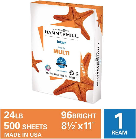 Hammermill Printer Paper, Premium Inkjet & Laser Paper 24 Lb, 8.5 x 11-5 Ream (2,500 Sheets) - 97 Bright, Made in the USA, 166140C