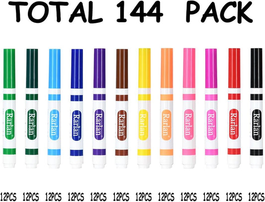 Rarlan Washable Markers Bulk, Markers for Kids, Classpack, 12 Colors,12 Boxes, 144 Count
