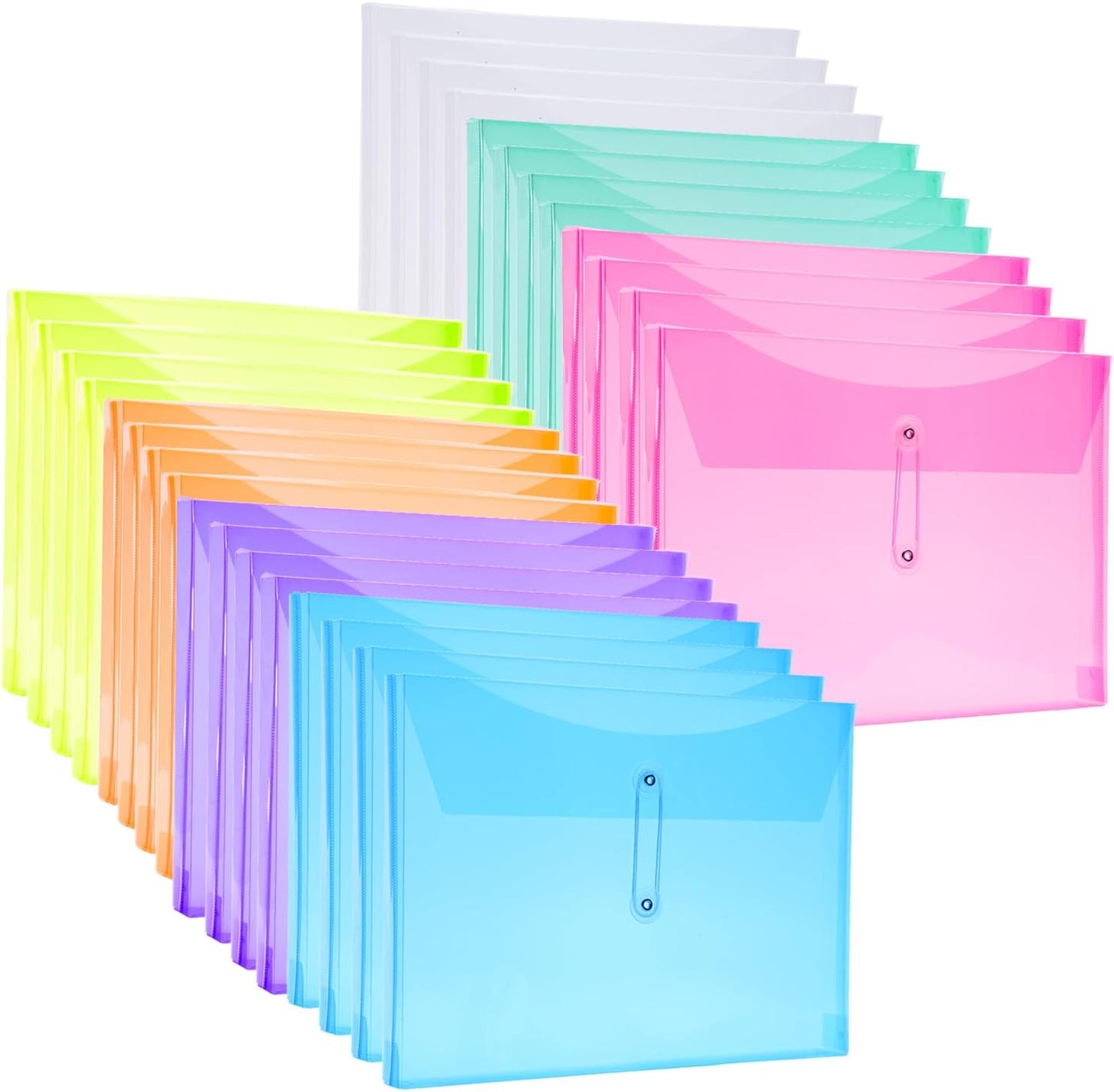 A4 Letter Size Plastic Poly Envelopes with Button and String Tie Closure, 1-1/4" Expansion Clear File Folders Side Loading Documents Organizer for Home School and Office Supplies (7)