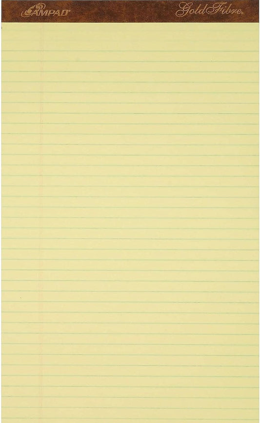 Ampad Gold Fibre Writing Pads, 8-1/2" x 14", Legal Rule, Canary Paper, 50 Sheets, 12 Pack (20-030R)