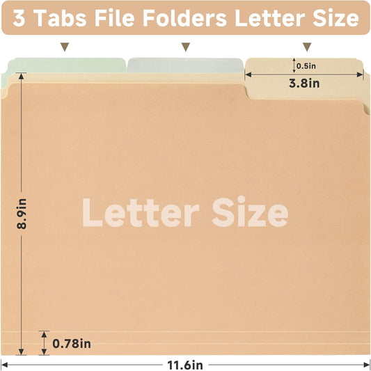 18pcs File Folders, Letter Size, 6 Color Assorted Two-Tone, Pastel, Manilla folders 8.5 x 11, for documents, Colored folders, 3 Tab Position,Filing Cabinet, carpetas para documentos, Paper