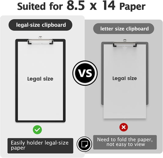 Legal Size Clipboard, Black 8.5 x 14 Clip Boards for Lawers, Low Profile Clip, Writing Board, Size 9 x 15 in, Office & School Supply