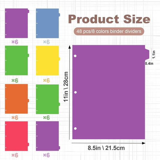 3 Ring Binder Dividers with Tabs - 5-Tab Plastic Dividers for 8.5x11 Binders, Reusable Write & Erase Tabbed Dividers | Rainbow Color 3 Sets, School Classroom Organizer