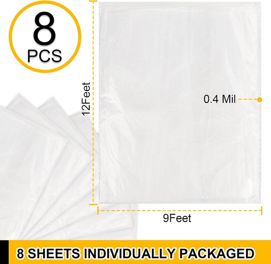 12 Pack Plastic Drop Cloth, 9x12 Ft Plastic Sheeting for Painting, Dust-Proof Tear-Resistant Painters Plastics Tarp Cloth for Furniture Floor Sofa Protector Cover Durable & Thick