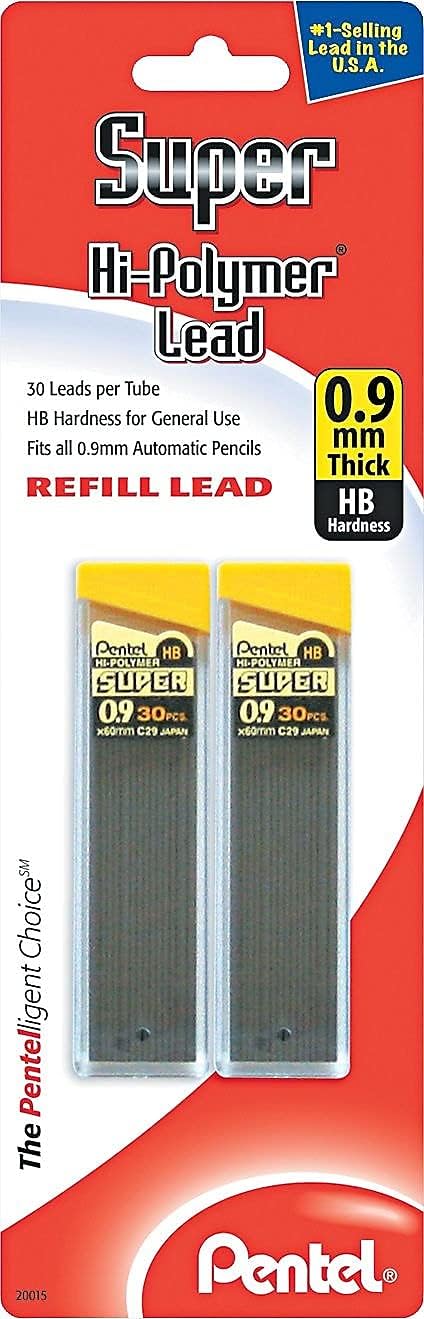 Pentel Super Hi-Polymer Lead Refill, 0.9 mm Thick, HB, 60 Pieces of Lead (C29BPHB2), Gray