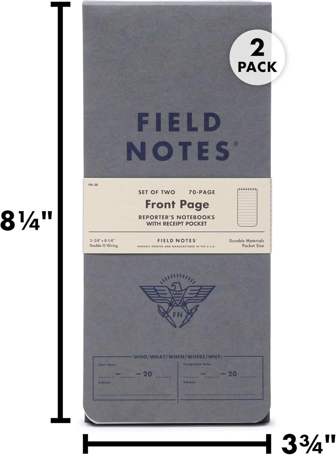 Field Notes - Front Page 2-Pack of Reporter's Notebooks - 3.75" x 8"