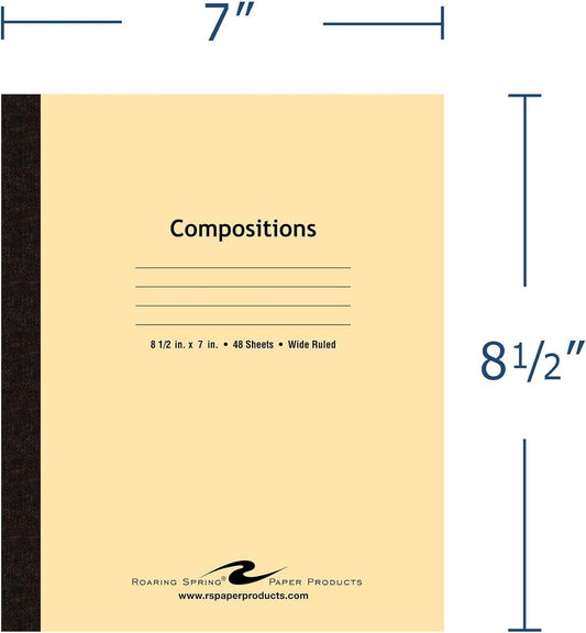 ROARING SPRING Composition Notebook, Manila Tag Flexible Cover, 144 Books, Wide Rule, 20 Sheets/40 Pages, 8.5" x 7", Made in USA