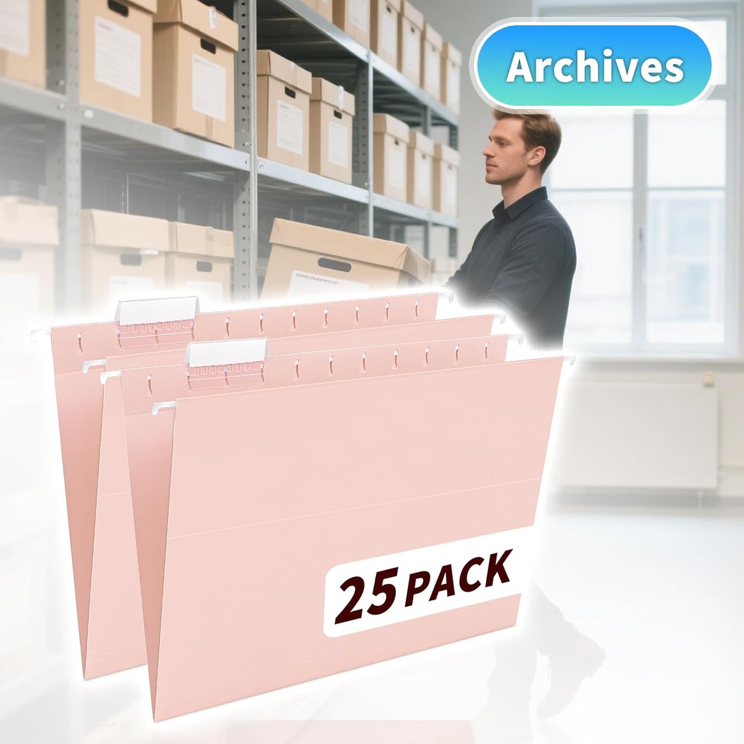 25-Pack Green Hanging File Folders, Letter Size (8.5" x 11") with 1/5-Cut Tabs,Includes 35 Transparent Label Cards & 50 Sticker Labels for Home & Office Organization
