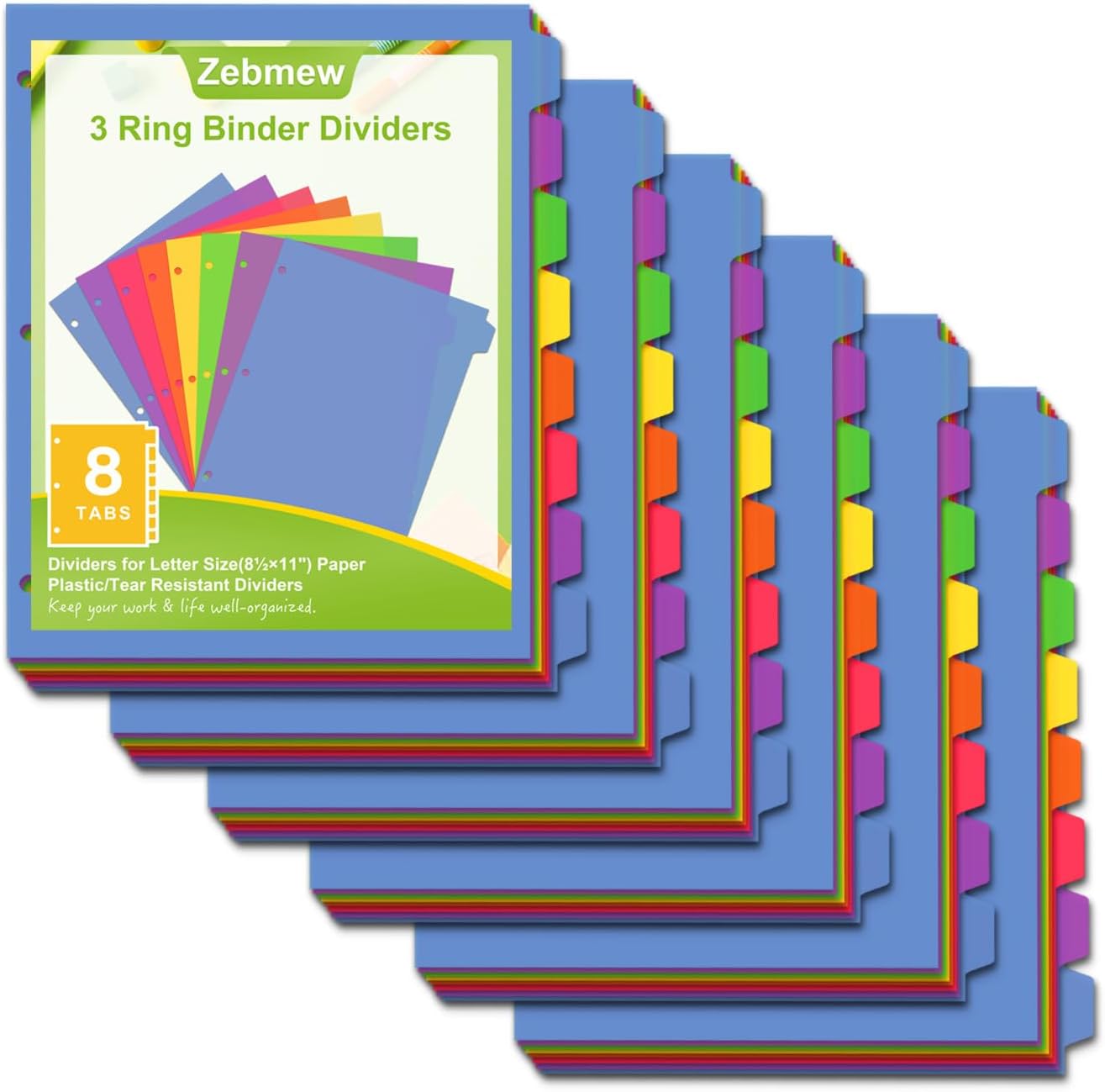 Cute 5 Tab Binder Dividers with Tabs, Write&Erase Plastic Dividers for 3 Ring Binder, Multicolor, Ring Binder Dividers with Tabs for School Office,6 Sets(30pcs)