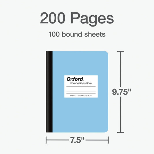 Oxford Composition Notebooks, 3 Pack, Cover Colors Vary, Wide Ruled Paper, 9-3/4 x 7-1/2 Inch School Journals, Assorted Pastel Covers, 100 Sheets per Book (1002519)