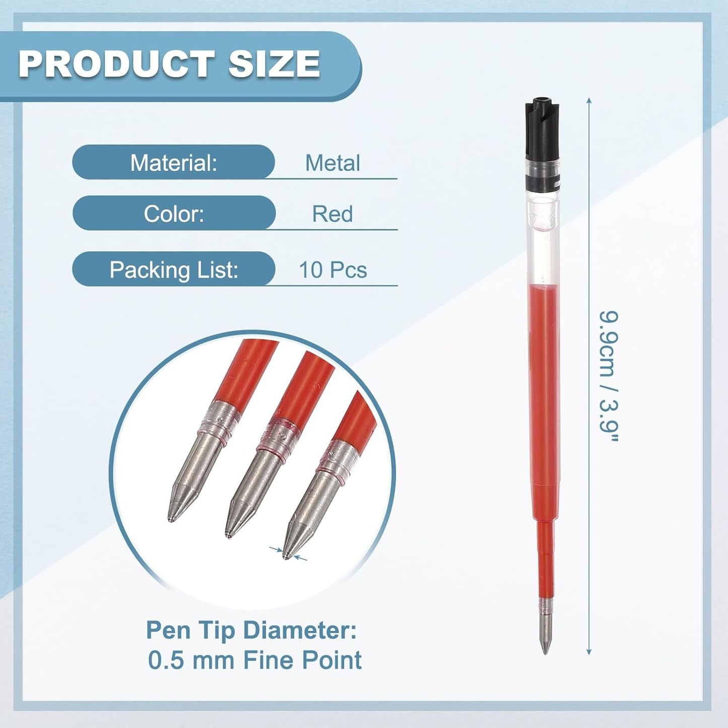 PATIKIL 0.5mm Pen Ink Refills, 10 Pcs 3.9" Ballpoint Refill Fine Point Metal Compatible Replaceable Replacement for Retractable Pen Writing Office, Black