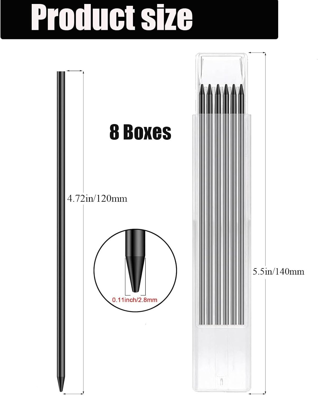 TuTuYa 36 Pencil Refill with 1 Solid Carpenter-Pencil, 2.8mm Waterproof Lead Refills Replacement, with Sharpener, Long Reach/Deep Hole/Long Nose for Architect &Carpenter Woodwork Construction Building