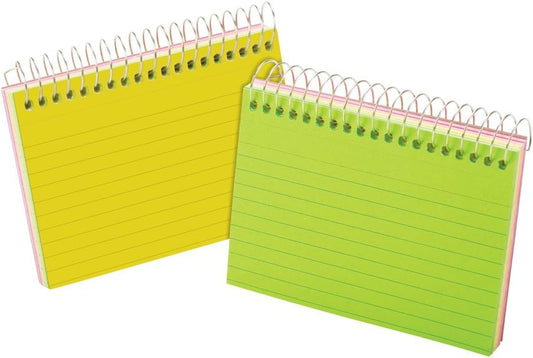 Oxford Spiral Bound Glow Index Cards, 3" x 5", Ruled, Assorted Bright Colors, 50 Cards per Book (40281)