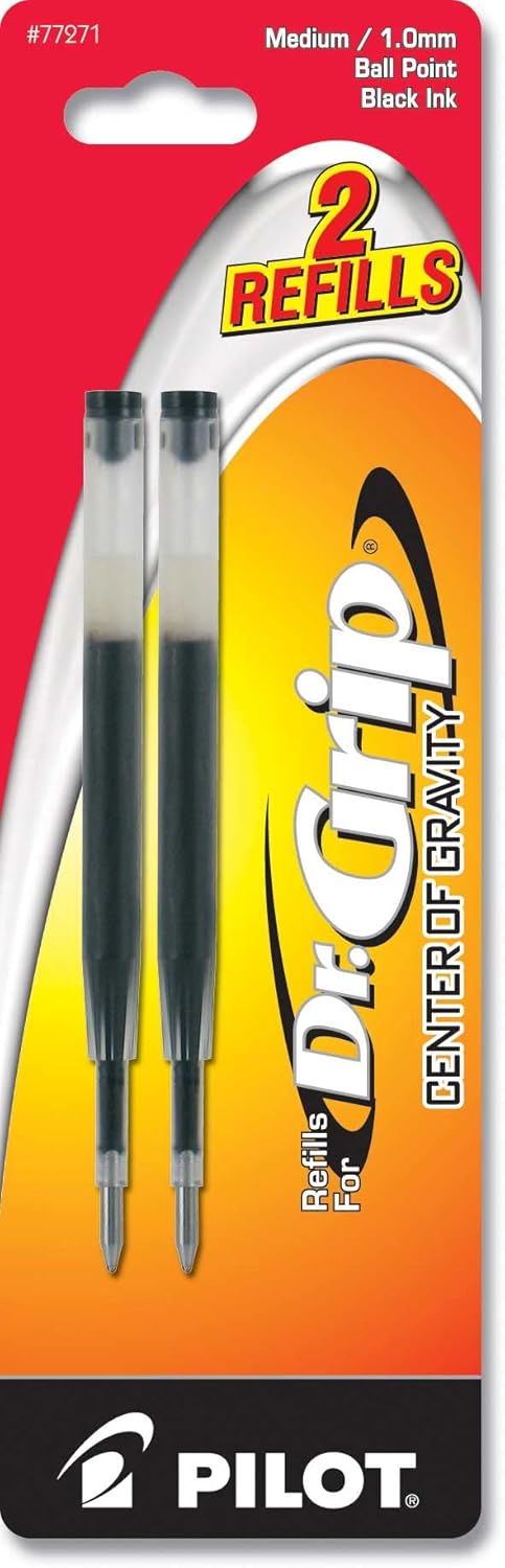 Pilot Dr. Grip Center of Gravity Ballpoint Pen Refills, Medium Point, Black Ink, 6 Packs of 2 Refills (12 Refills Total) – Check Compatibility First