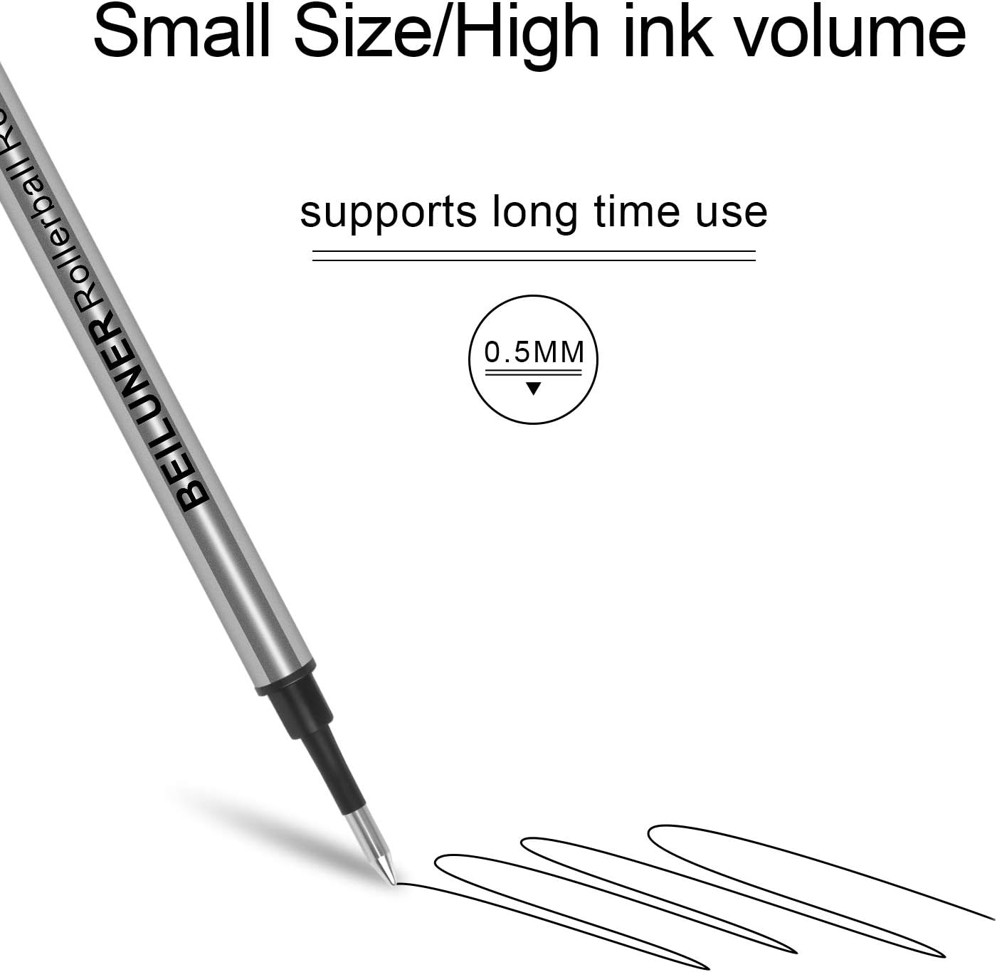 BEILUNER 0.5mm Replaceable Refills Compatible Luxury Wooden Ballpoint Pen Writing Set, Black Ink, direct insertion - 9 Pack