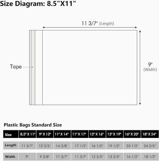 50 Pack Acid-Free Crystal Clear Sleeves Storage Bags for 8.5x11 Art Prints/Pictures/Photos/Framing Mat Mattes (Bag Size: 9"x11 3/7")