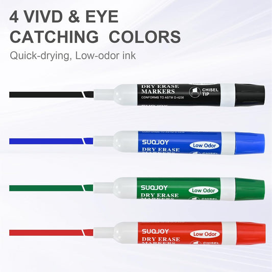 SUQJOY Dry Erase Markers, Chisel Tip Whiteboard Marker, Low Odor Thick Dry Markers, 36 Bulk 4 Assorted Color Markers for office