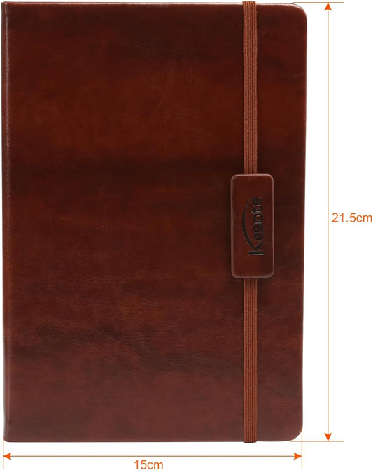 Kesote A5 Classic Ruled Leather Hardcover Writing Notebook 5.7'' x 8.5'' Lined Journal Diary with Elastic Closure and Expandable Paper Pocket (200 Pages)
